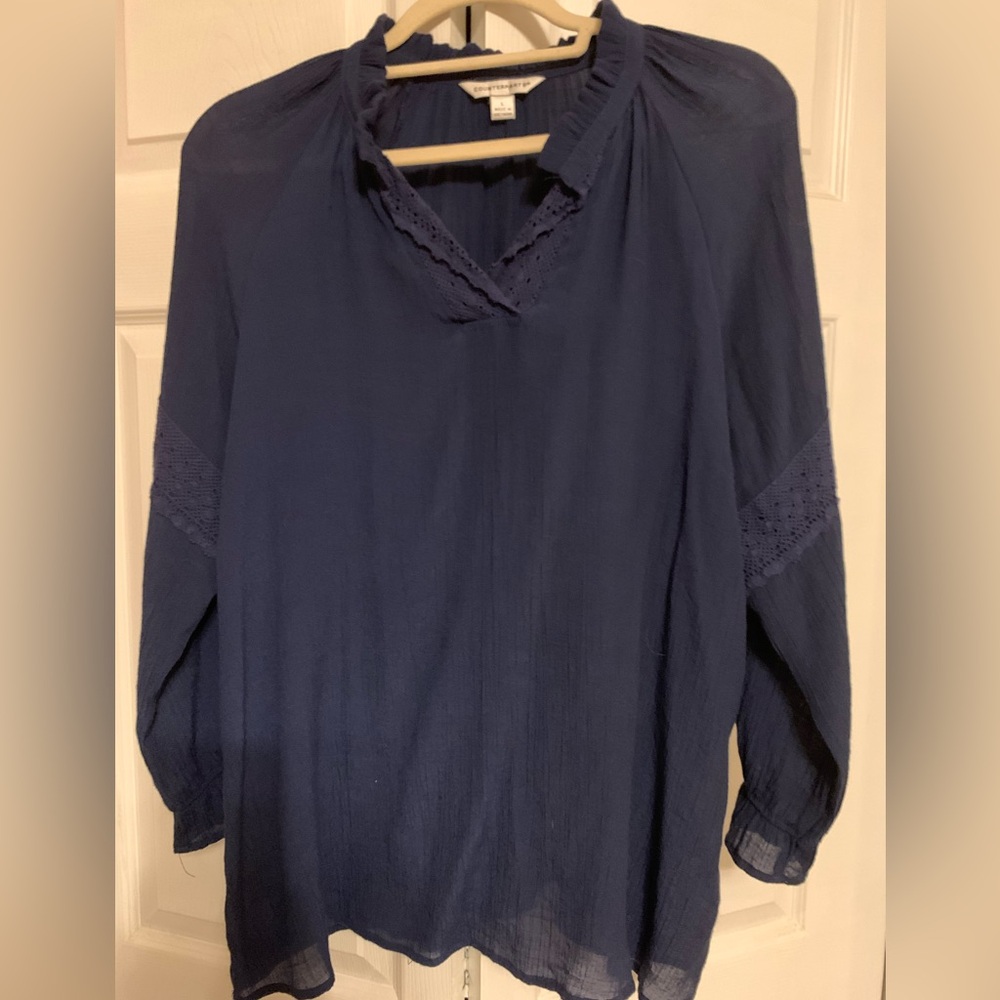 Counterparts Women’s Top With Lace Detail, Large, Navy, Great Condition